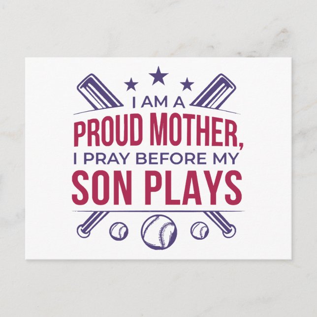 Baseball Proud Mother I Pray Before My Son Plays  Holiday Postcard (Front)