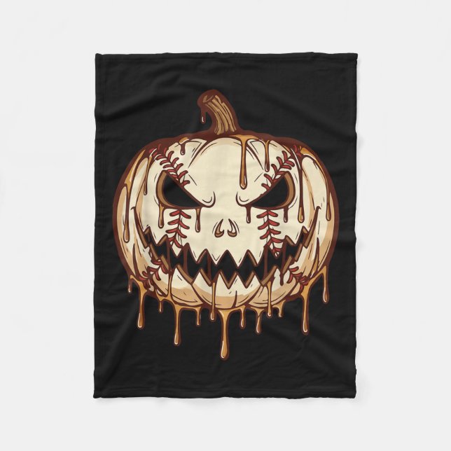 Baseball Pumpkin Halloween Baseball Drip Spooky Ha Fleece Blanket (Front)