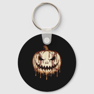 Baseball Pumpkin Halloween Baseball Drip Spooky Ha Key Ring