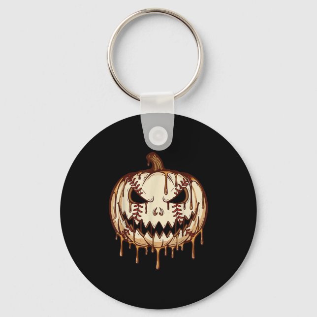 Baseball Pumpkin Halloween Baseball Drip Spooky Ha Key Ring (Front)