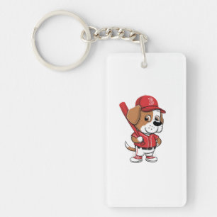Baseball Puppy Cartoon Key Ring