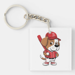 Baseball Puppy Cartoon Key Ring