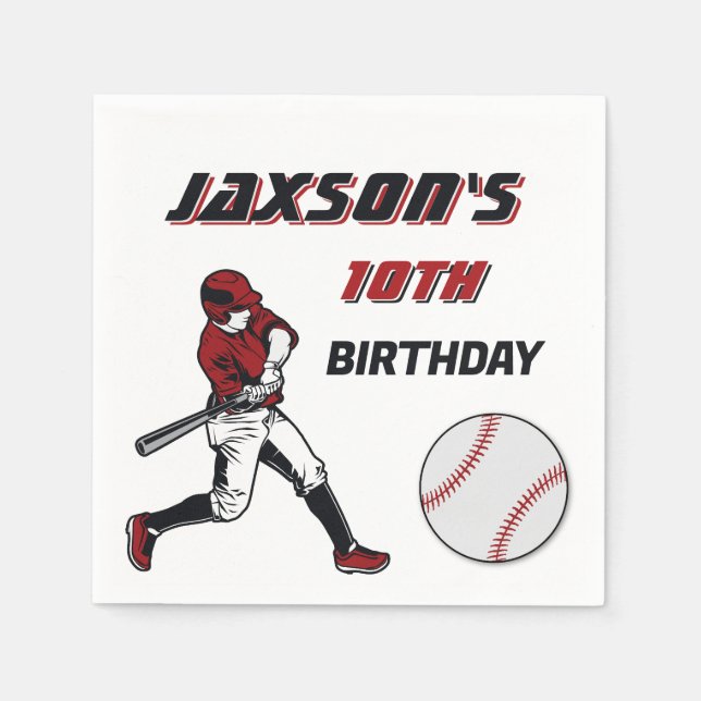 Baseball Red Black Birthday Party Any Age Napkin (Front)