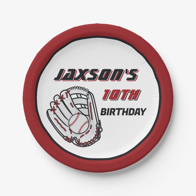 Baseball Red Black Birthday Party Any Age Paper Plate (Front)