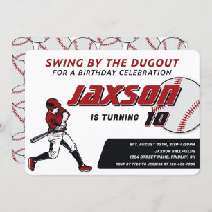 Baseball Red Black Birthday Party Invitation