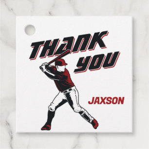 Baseball Red Black Birthday Party Thank You Favour Tags