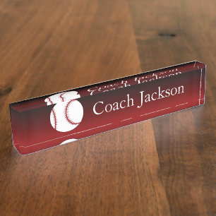 Baseball red black fade desk nameplate