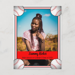 Baseball Red & Black Graduation Announcement Postcard