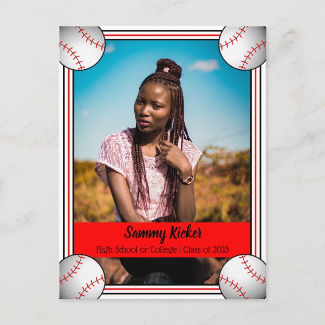 Baseball Red & Black Graduation Announcement Postcard (Front)