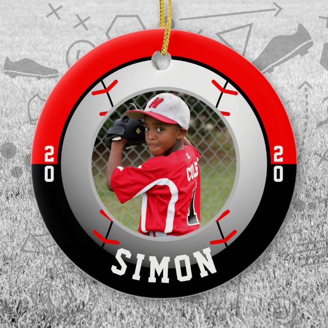 Baseball Red Black Team Colors Ceramic Ornament (Red and Black Baseball Let's Go Team Ornament. Celebrate your high school or college athlete.)