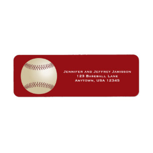 Baseball, Red, Personalised Return Address Label