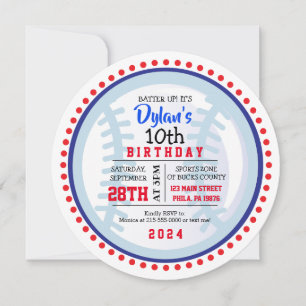 BASEBALL Red White Blue Birthday Party Invitation