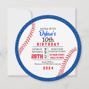 BASEBALL Red White Blue Birthday Party Invitation