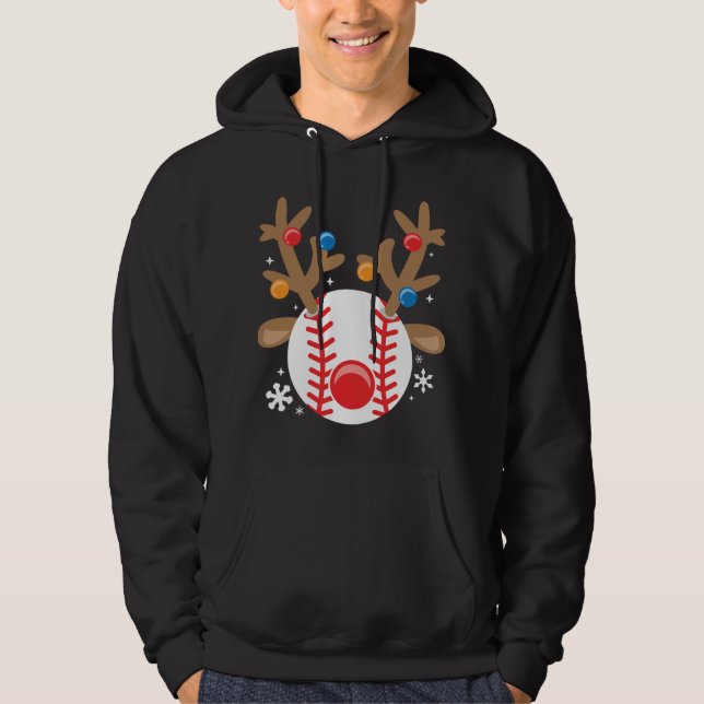 Baseball Reindeer Funny Christmas Hoodie (Front)
