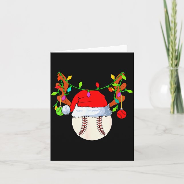 Baseball Reindeer Santa Hat Christmas  Card (Front)