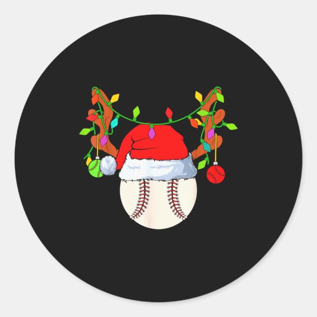 Baseball Reindeer Santa Hat Christmas  Classic Round Sticker (Front)