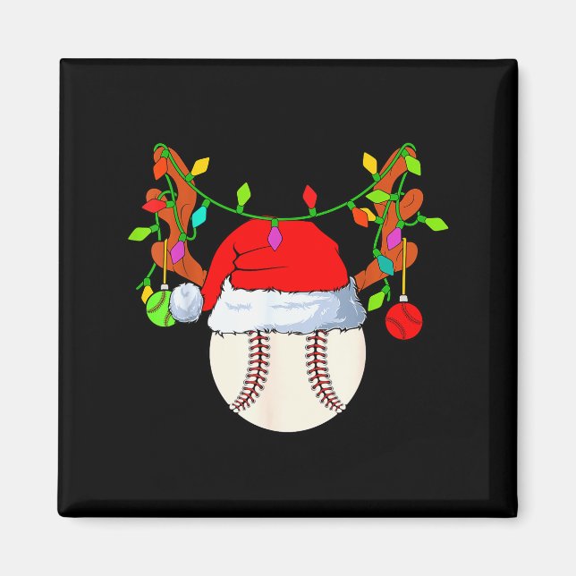 Baseball Reindeer Santa Hat Christmas  Magnet (Front)