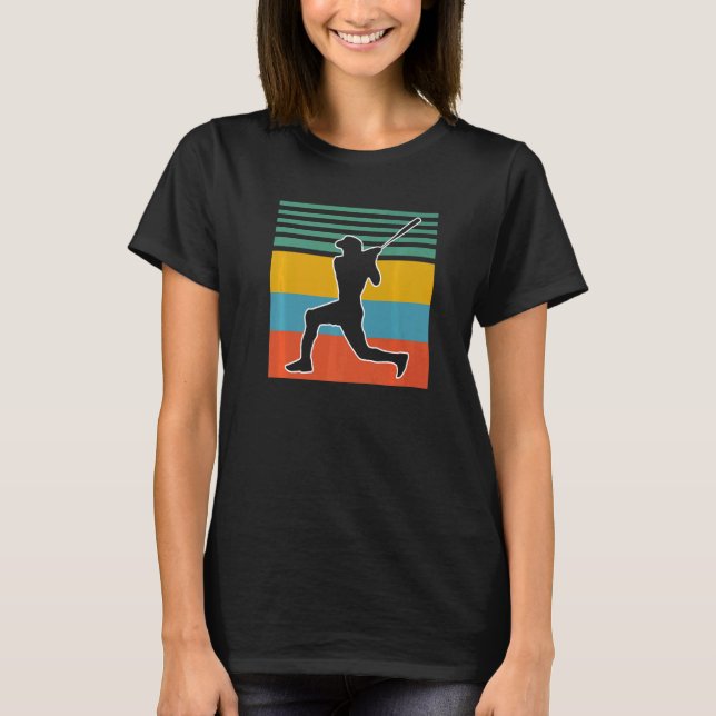 Baseball Retro Sunset Baseball Player  1 T-Shirt (Front)