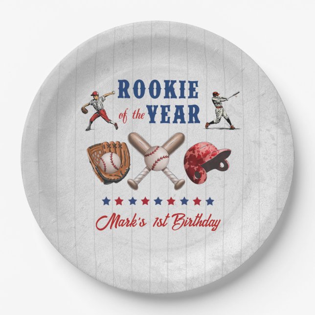 Baseball Rookie 1st Birthday Party Paper Plates  (Front)