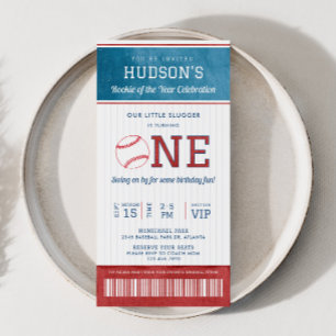 Baseball Rookie 1st Birthday Ticket Invitation