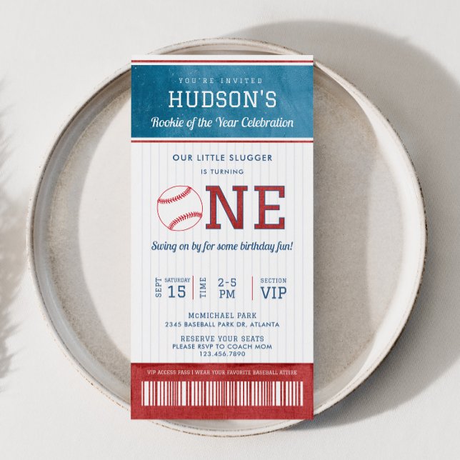 Baseball Rookie 1st Birthday Ticket Invitation (Baseball Rookie of the Year Birthday Invitation)