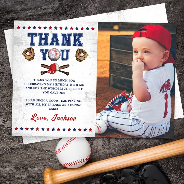 Baseball Rookie Boys Birthday Photo Thank You Card (Creator Uploaded)