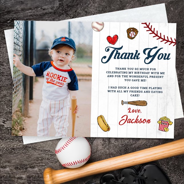 Baseball Rookie Boys Birthday Thank You Card (Creator Uploaded)