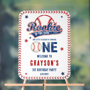 Baseball Rookie of the Year 1st Birthday Party Acrylic Sign