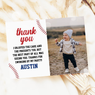 Baseball Rookie Year Boy 1st Birthday Photo Thank You Card
