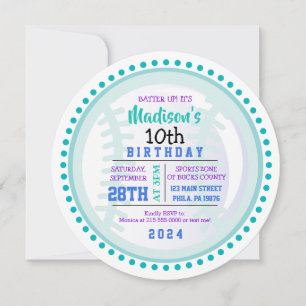 BASEBALL ROUND Aqua Birthday Party Invitation