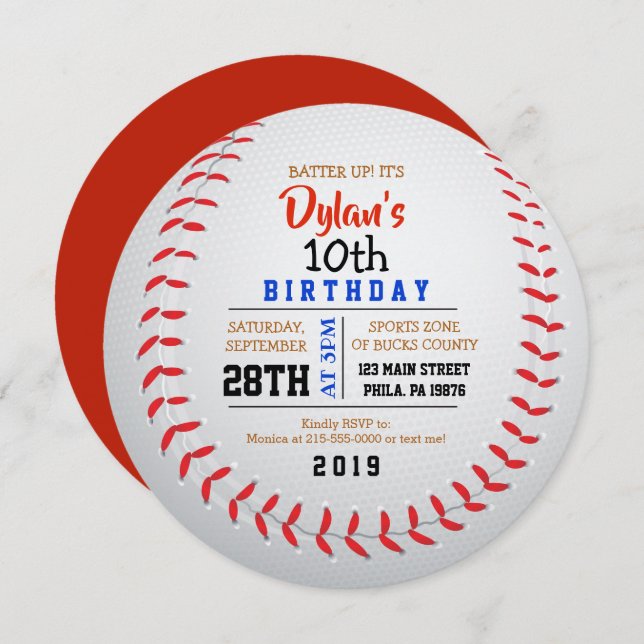 BASEBALL ROUND Birthday Party Invitation (Front/Back)