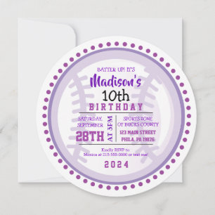 BASEBALL ROUND Purple Birthday Party Invitation
