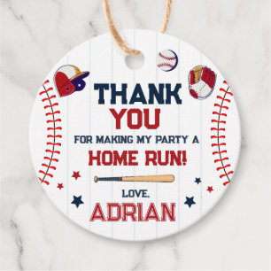 Baseball Round thank you Birthday Favour Tags