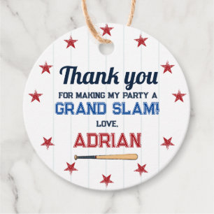 Baseball Round thank you Birthday Favour Tags