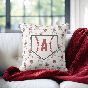 Baseball Santa Christmas Home Plate Monogram Cushion