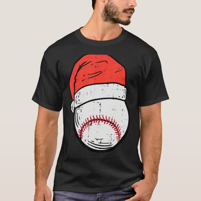 Baseball Santa Hat Sports Christmas Xmas Boys Men T-Shirt (Front)