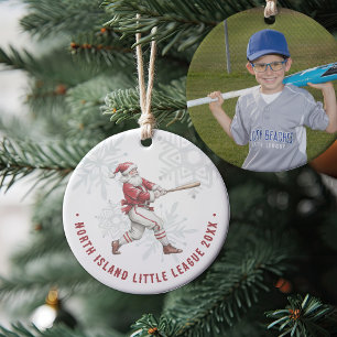Baseball Santa Personalised Photo Ceramic Ornament