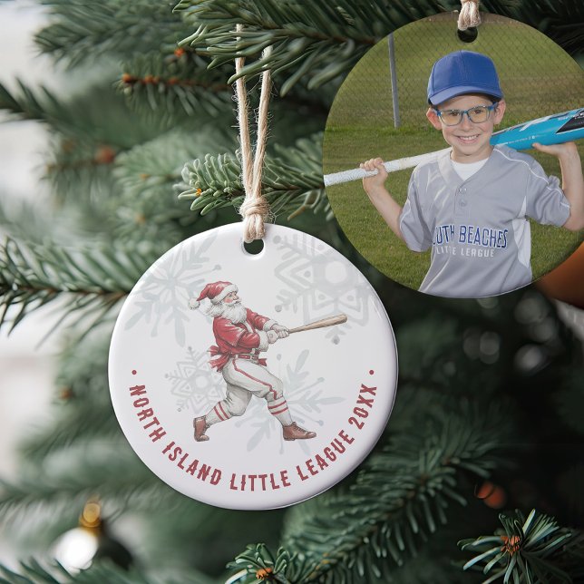 Baseball Santa Personalised Photo Ceramic Ornament (Creator Uploaded)