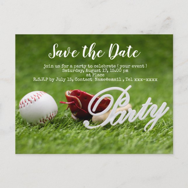 Baseball save the date with ball, bat  and Glove   Postcard (Front)