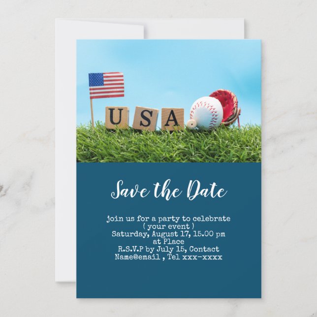 Baseball save the date with flag of America  Invitation (Front)