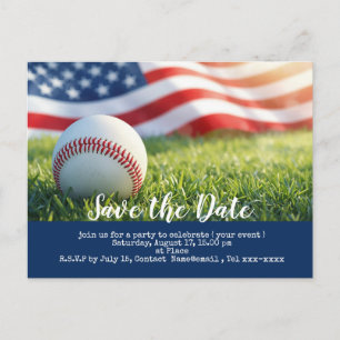 Baseball save the date with flag of America Postcard