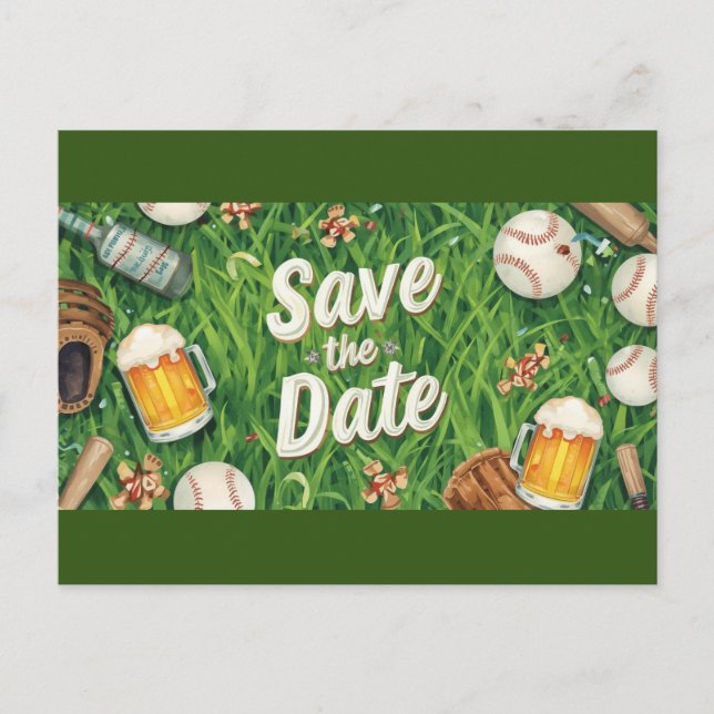 Baseball save the date with Glass of Beer  Postcard (Front)