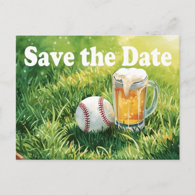 Baseball save the date with Glass of Beer  Postcard (Front)