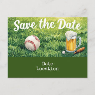 Baseball save the date with Glass of Beer Postcard