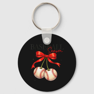 Baseball Season Cherry Bow Game Day Costume Key Ring