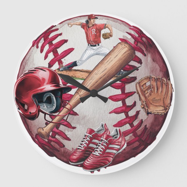 Baseball Season Men's Basic T-Shirt Large Clock (Front)