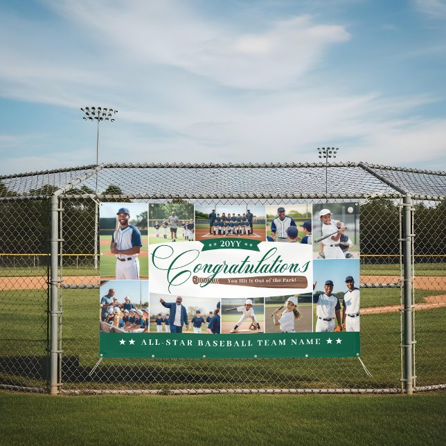 Baseball Season Team Congratulations Photo Collage Banner (Baseball Season Team Congratulations Photo Collage Green Banner)