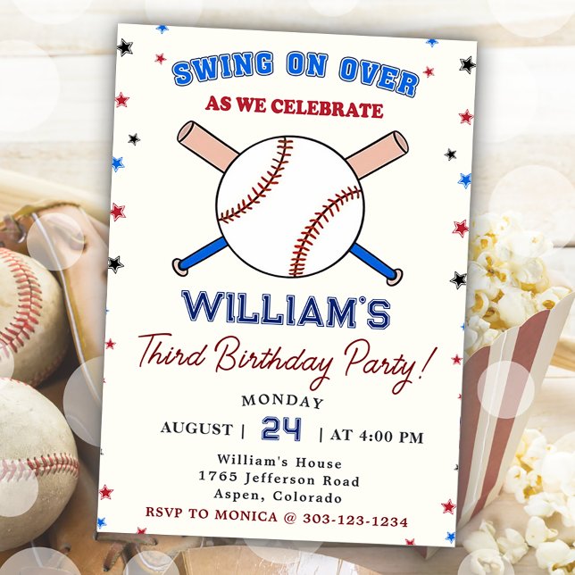 Baseball Second 3rd Birthday Party Batter Up Invitation (Creator Uploaded)