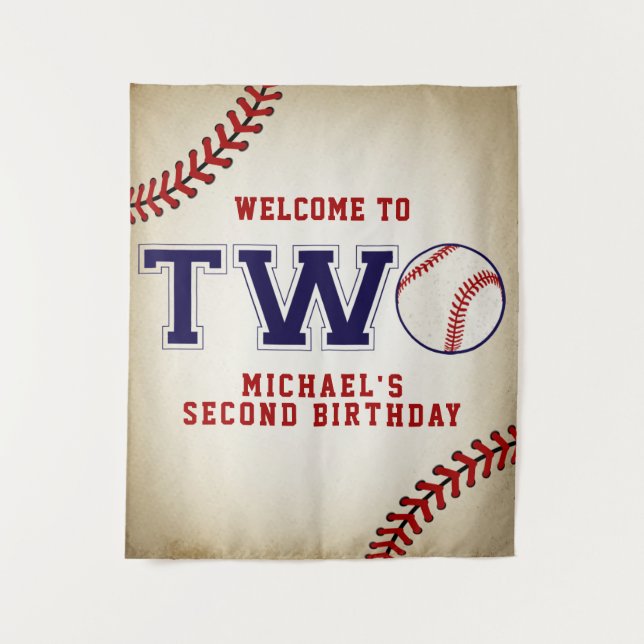 Baseball Second Birthday Backdrop Tapestry (Front)