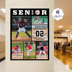 Baseball Senior Graduation 6 Photo Collage Poster
